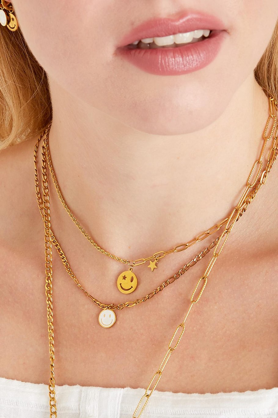 Edelstalen ketting smiley en ster Goud kleur Stainless Steel Afbeelding5